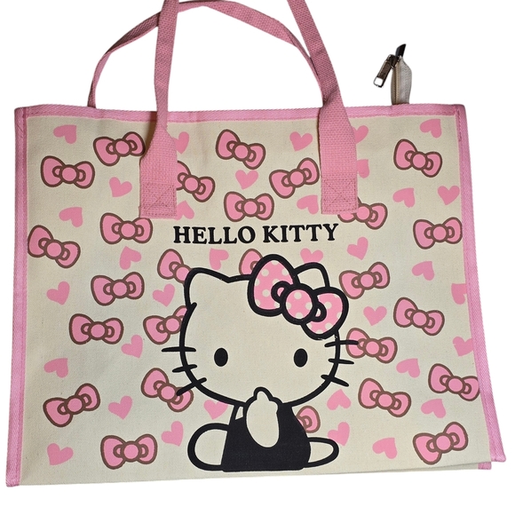 Hello Kitty Pink and White Zipper Tote Bag - Picture 3 of 9